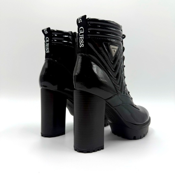 Guess Women’s Manners Shiny Black Lace-Up High Heel Platform Combat Boots 9.5M - Picture 3 of 16